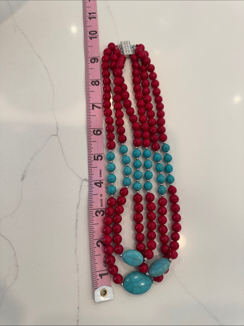 Red and Turquoise Multi-Strand Beaded Necklace - Women Jewelry - Picture 5 of 5